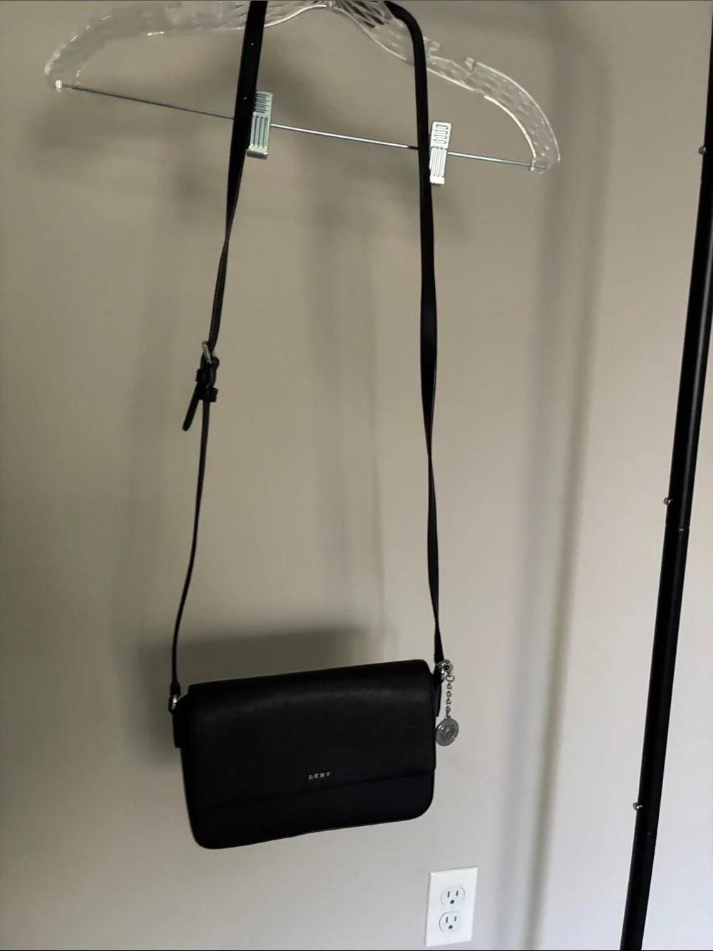 DKNY Black Crossbody Bag with Silver Charm